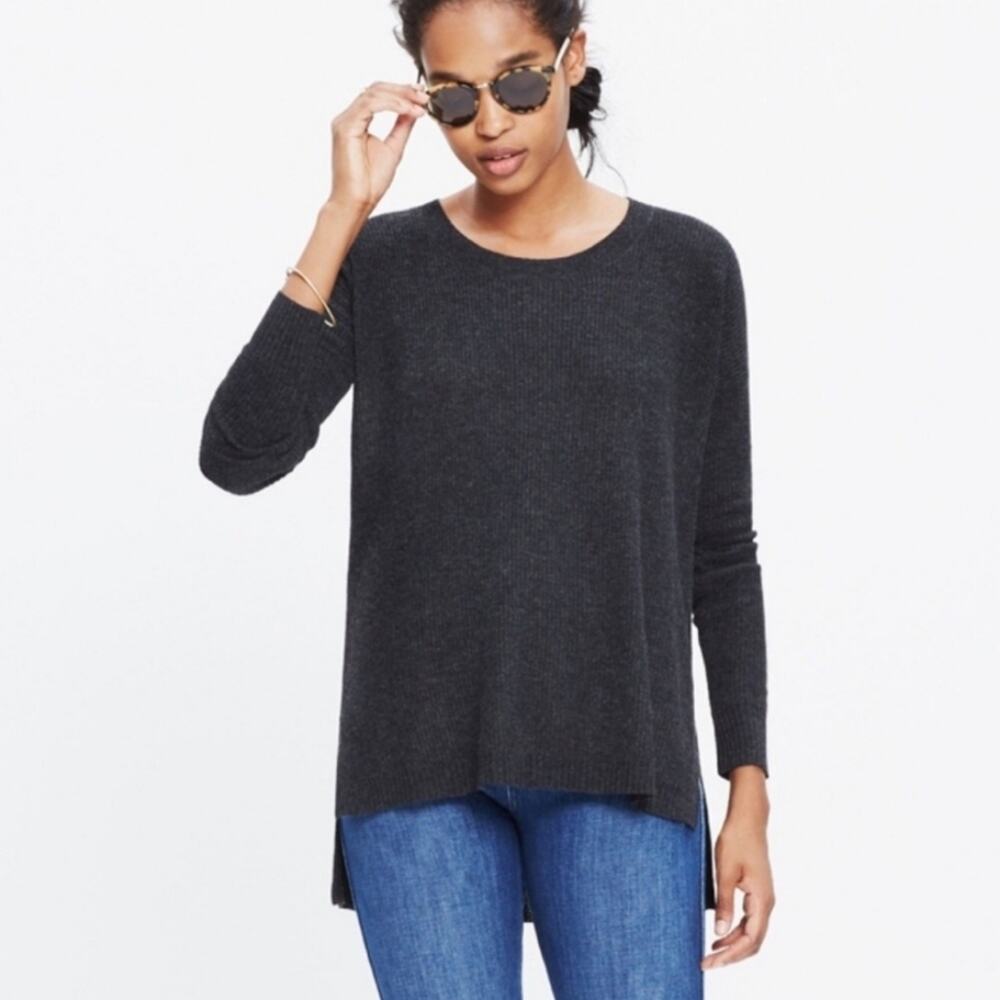 Madewell Warmlight knit Pullover Sweater Riubbed Charcoal Hi-Lo XS Wool